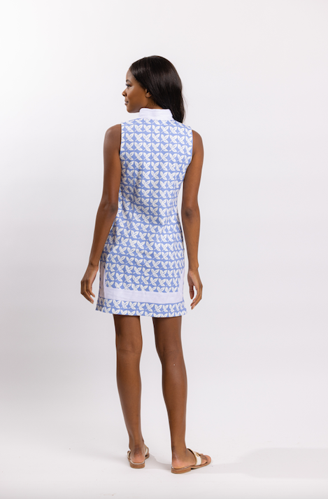 Back view of Sail to Sable Sleeveless Classic Tunic Dress - Hydrangea Leaf