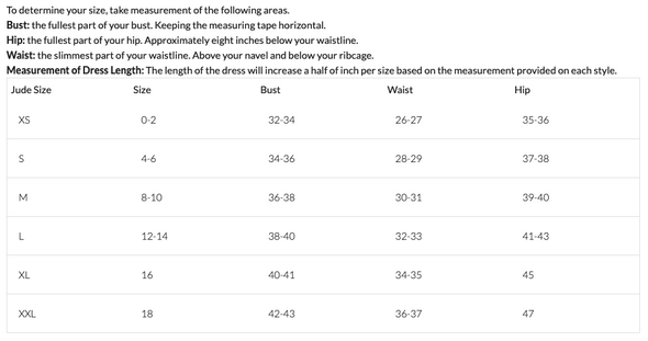 Jude Connally Size Chart