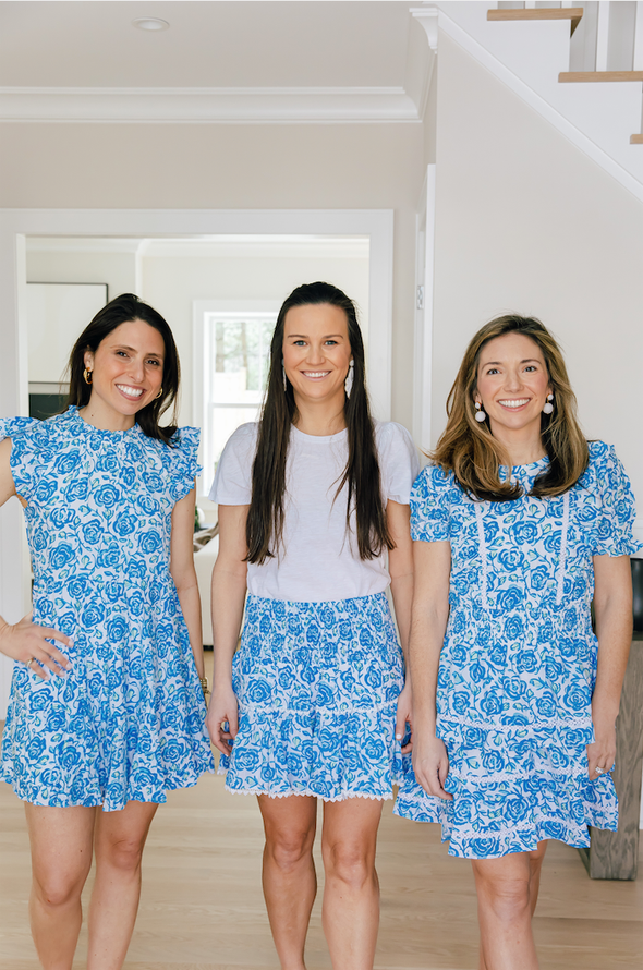 Cropped view of the Sail To Sable Ruffle Neck Dress - Blue Rose