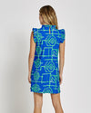 Back view of Jude Connally Shari Dress in Bamboo Lattice Cobalt/Grass