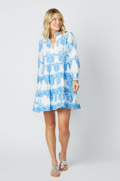 Full body view of the Sail to Sable Painted Tunic Flare Dress - Block Print