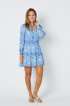 Front view of Sail to Sable Long Sleeve Smocked Waist Dress - Blue Rose