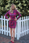 Outdoor model in Gretchen Scott Dapper Dress in Duke Of York Red/Multi