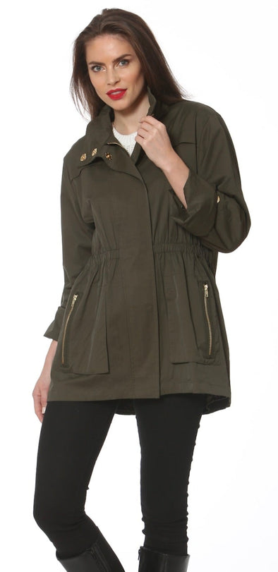 Front view of the Ciao Milano Tess Anorak Jacket - Olive