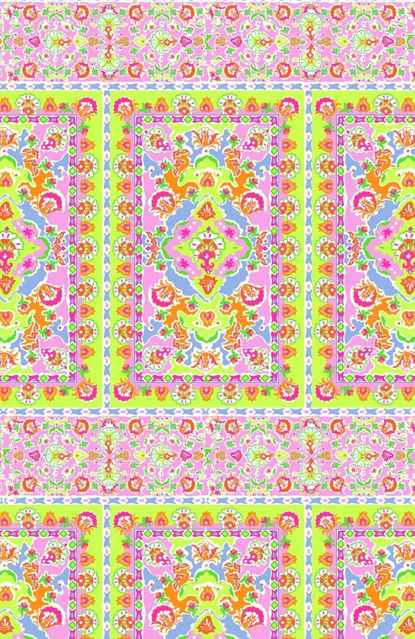 Close up of Watteau Print in Pink/Lime