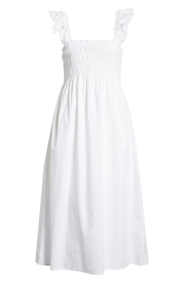 Flat front view of the French Connection Isla Dress - Linen White