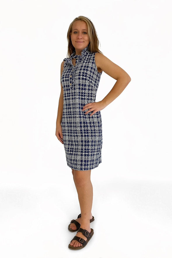 Front view of the Katherine Way Campeche Dress - Dots Navy