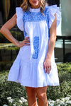 Closeup of the J. Marie Charleston Ruffle Neck Dress