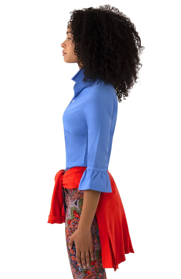 Side view of the Gretchen Scott Priss Chiffon Blouse - French Blue