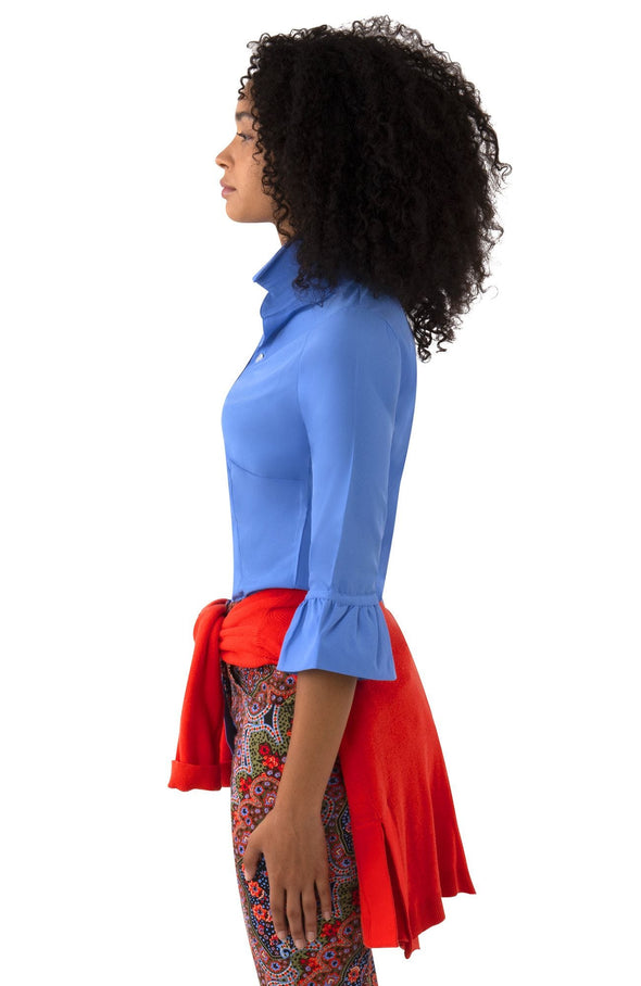Side view of the Gretchen Scott Priss Chiffon Blouse - French Blue