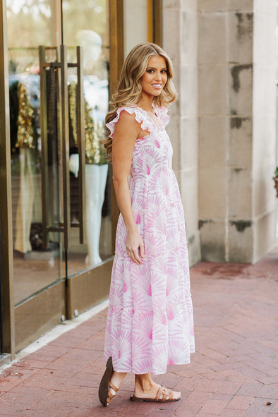 Full body view of the J. Marie Cora Jane Ruffle Strap Midi Dress
