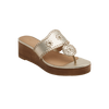 Front view of the Jack Rogers Jacks Stacked Mid Wedge - Platinum