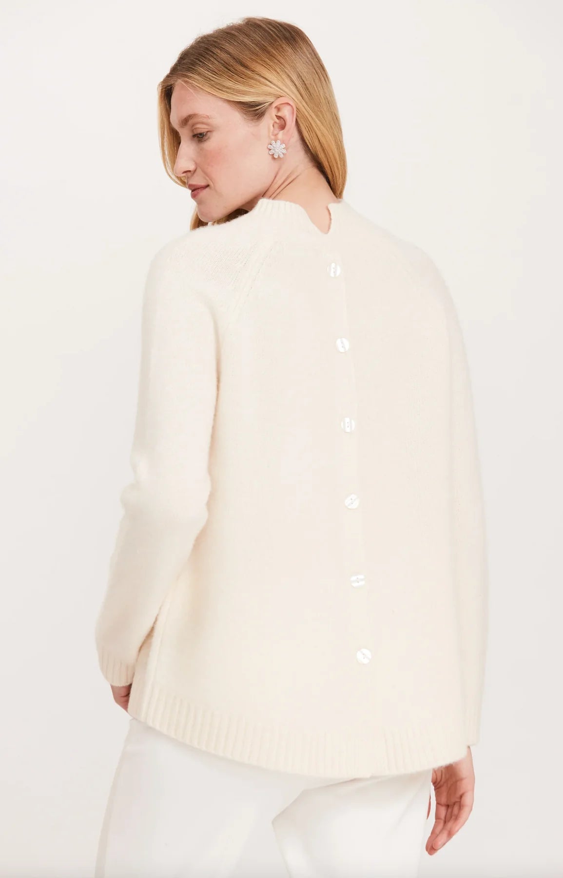 Tyler Boe Cashmere Button Back Sweater Ivory Small