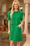 Front view of the Kennedy Tweed Dress in Green