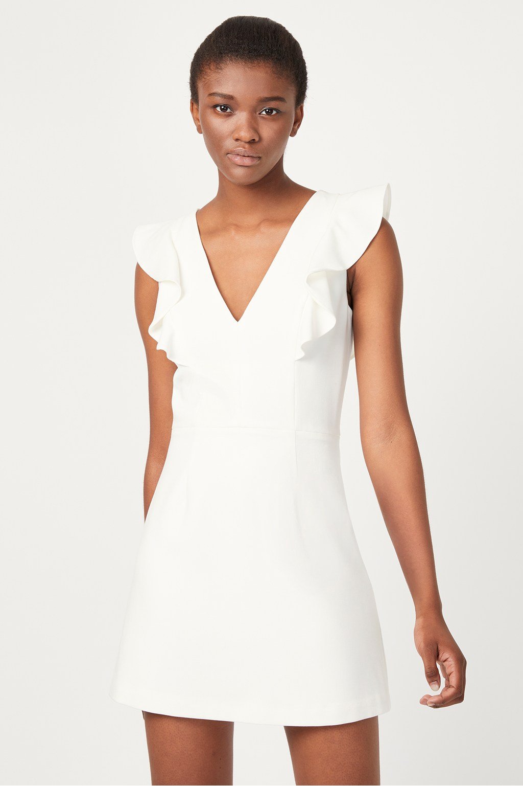 French Connection Whisper Ruffle Mini Dress, Size 0 - White French Connection Whisper Ruffle Mini Dress, Size 0 - White