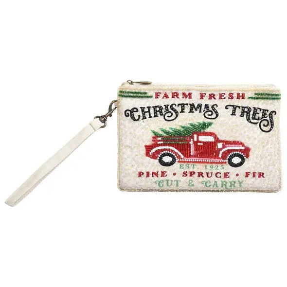Front view of the Truck And Christmas Tree Beaded Club Bag
