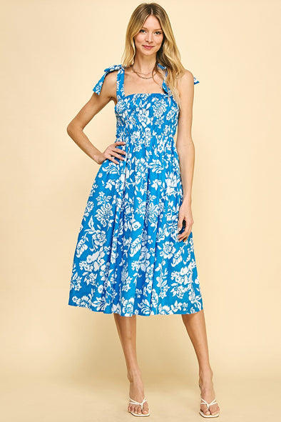 Aloha Midi Dress - Blue/ White