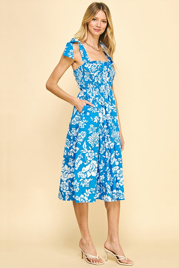 Aloha Midi Dress - Blue/ White