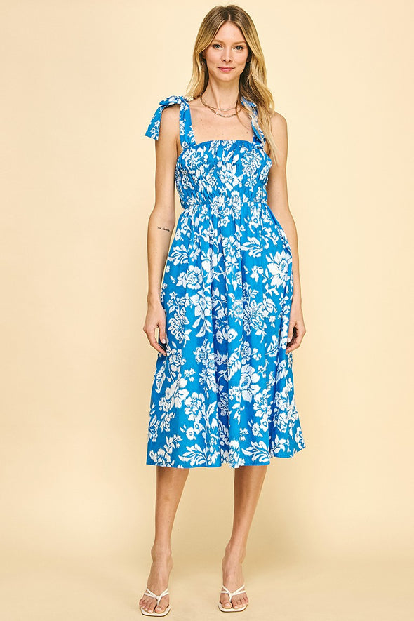 Aloha Midi Dress - Blue/ White
