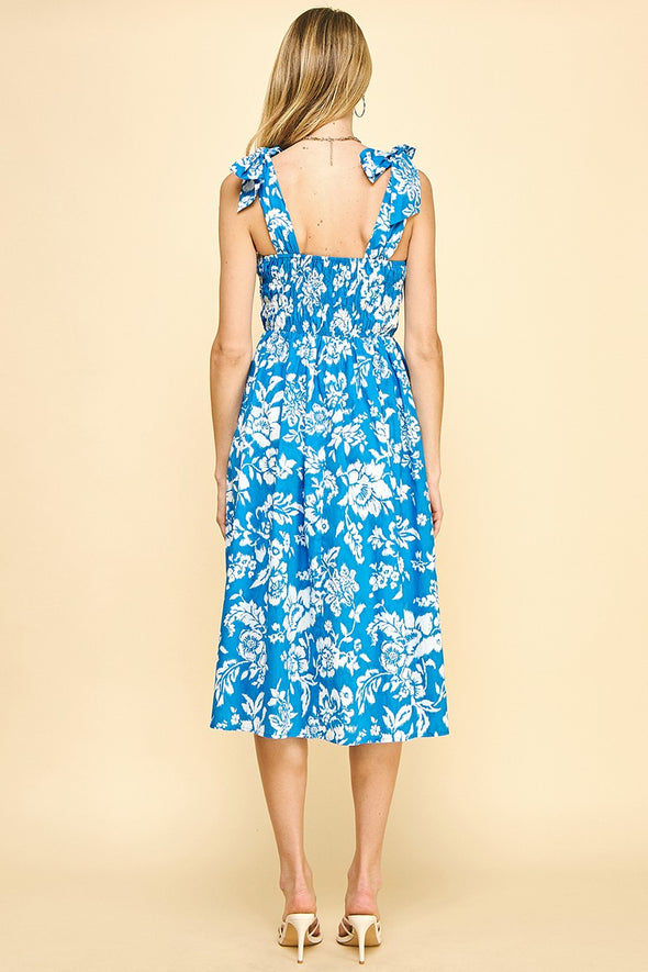Aloha Midi Dress - Blue/ White