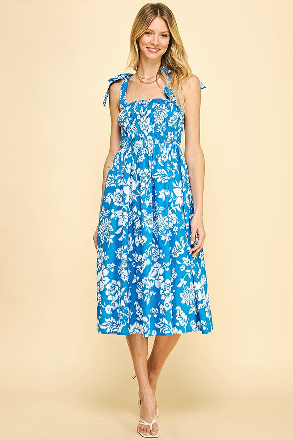 Aloha Midi Dress - Blue/ White