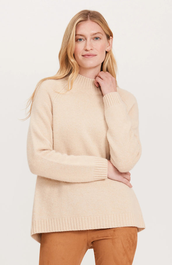Front view of the Tyler Böe Cashmere Button Back Sweater - Almond