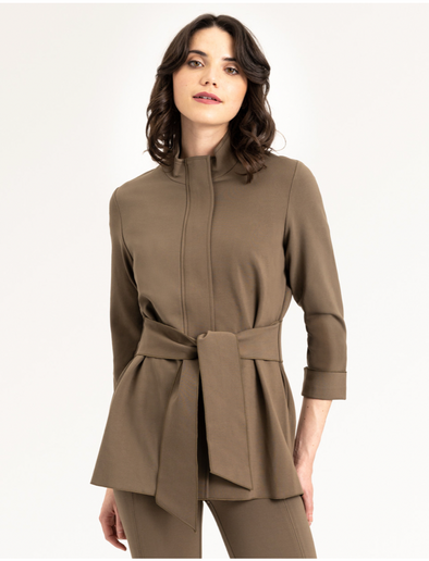 Front view of the Renuar Tie Front Jacket - Olive