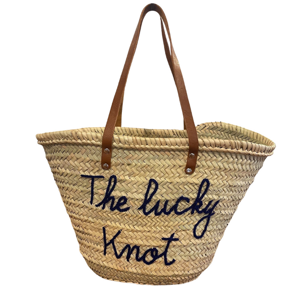 Lucky Knot Monogrammed Straw Bag - Navy