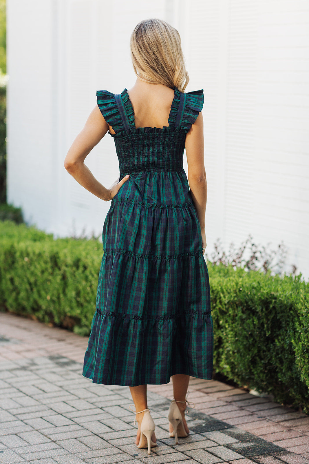 J. Marie Joyce Ruffle Strap Midi Dress in Hunter Green Gingham Medium J. Marie Joyce Ruffle Strap Midi Dress in Hunter Green Gingham Medium
