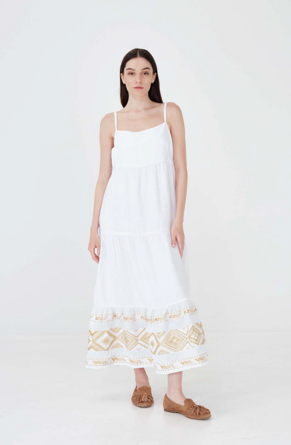 Haris Cotton Artemis Maxi Dress- White/ Gold