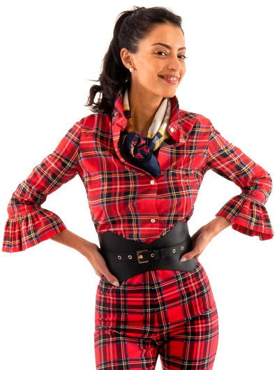 Front view of the Gretchen Scott Priss Blouse - Duke Of York - Red/Multi