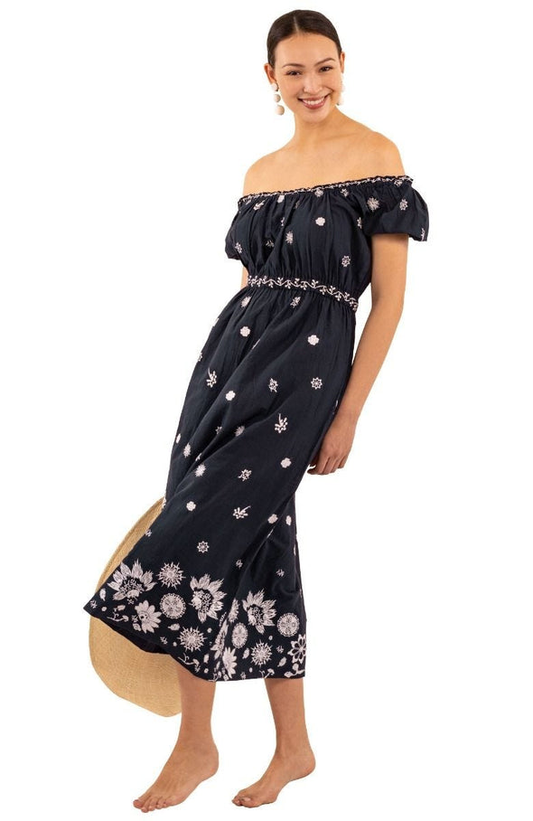 Front full view of model in Gretchen Scott Big Love Maxi Dress - Navy