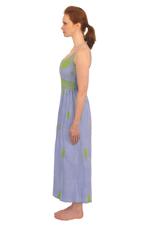 Side view of Gretchen Scott Fiesta Time Dress in Periwinkle/Lime