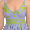 Close up view of top on Gretchen Scott Fiesta Time Dress in Periwinkle/Lime
