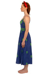 Side view of Gretchen Scott Fiesta Time Dress in Royal/Kelly