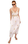 Full body image of Gretchen Scott Fiesta Time Dress in White/Gold with white background