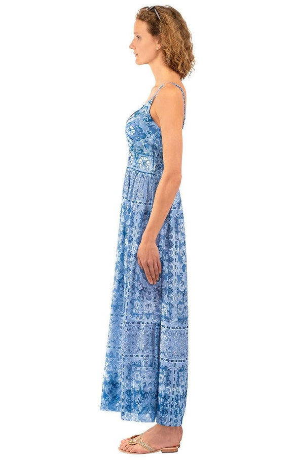 Side view of Gretchen Scott Fiesta Maxi Dress - Watteau - Blues