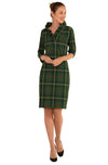 Full body view of the Gretchen Scott Ruff Neck Dress - Plaidly Cooper - Green Plaid*