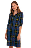 Front view of the Gretchen Scott Ruff Neck Dress - Plaidly Cooper - Navy Plaid*