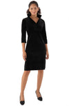 Full body front view of the Gretchen Scott Ruff Neck Dress - Silky Velvet - Black