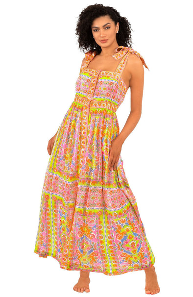 Front view of Gretchen Scott Fun In The Sun Dress - Watteau - Pink/Lime