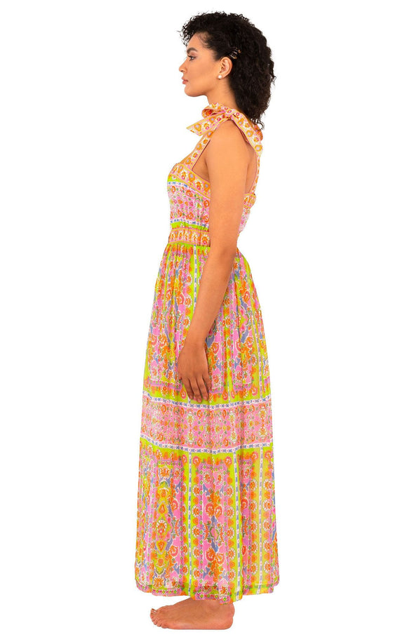 Side view of Gretchen Scott Fun In The Sun Dress - Watteau - Pink/Lime