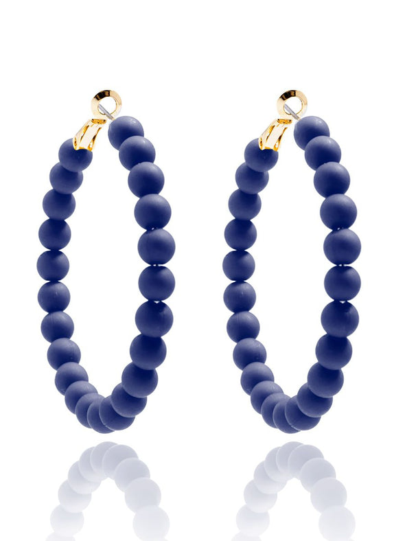 Zenzii Matte Beaded Hoop Earring - Navy