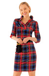 Front view of the Gretchen Scott Ruff Neck Jersey Dress - Duke Of York - Black/Multi