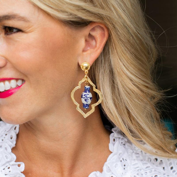 Model in the Susan Shaw Ginger Jar Statement Earrings