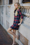 Side view of the Gretchen Scott Ruff Neck Jersey Dress - Duke Of York - Black/Multi