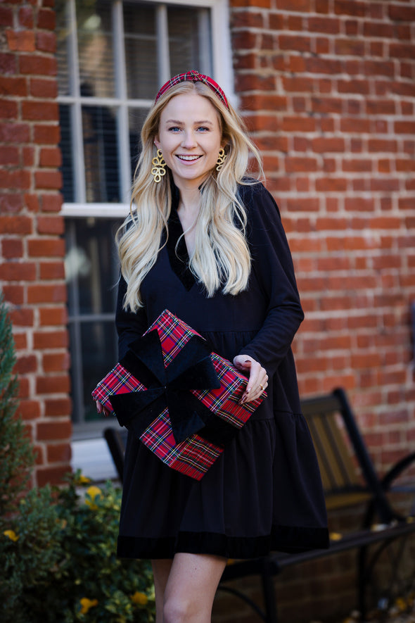 Front view of Sail to Sable Long Sleeve Fit and Flare Dress - Black