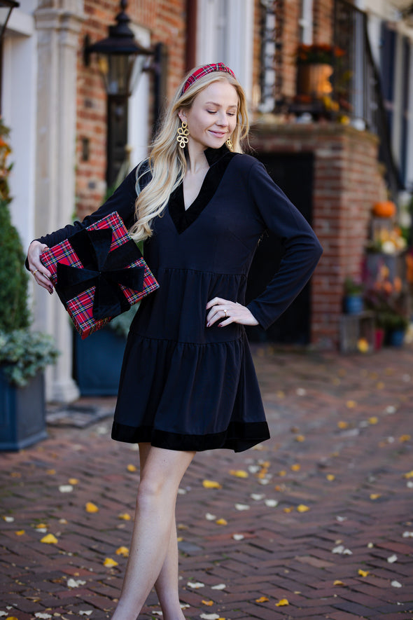 Front view of Sail to Sable Long Sleeve Fit and Flare Dress - Black
