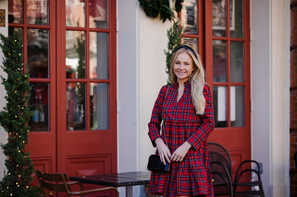 Cropped view of Sail to Sable Highlands Dress - Red Plaid