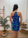Back view of Jude Connally Bailey Dress - Bamboo Lattice Cobalt/Grass